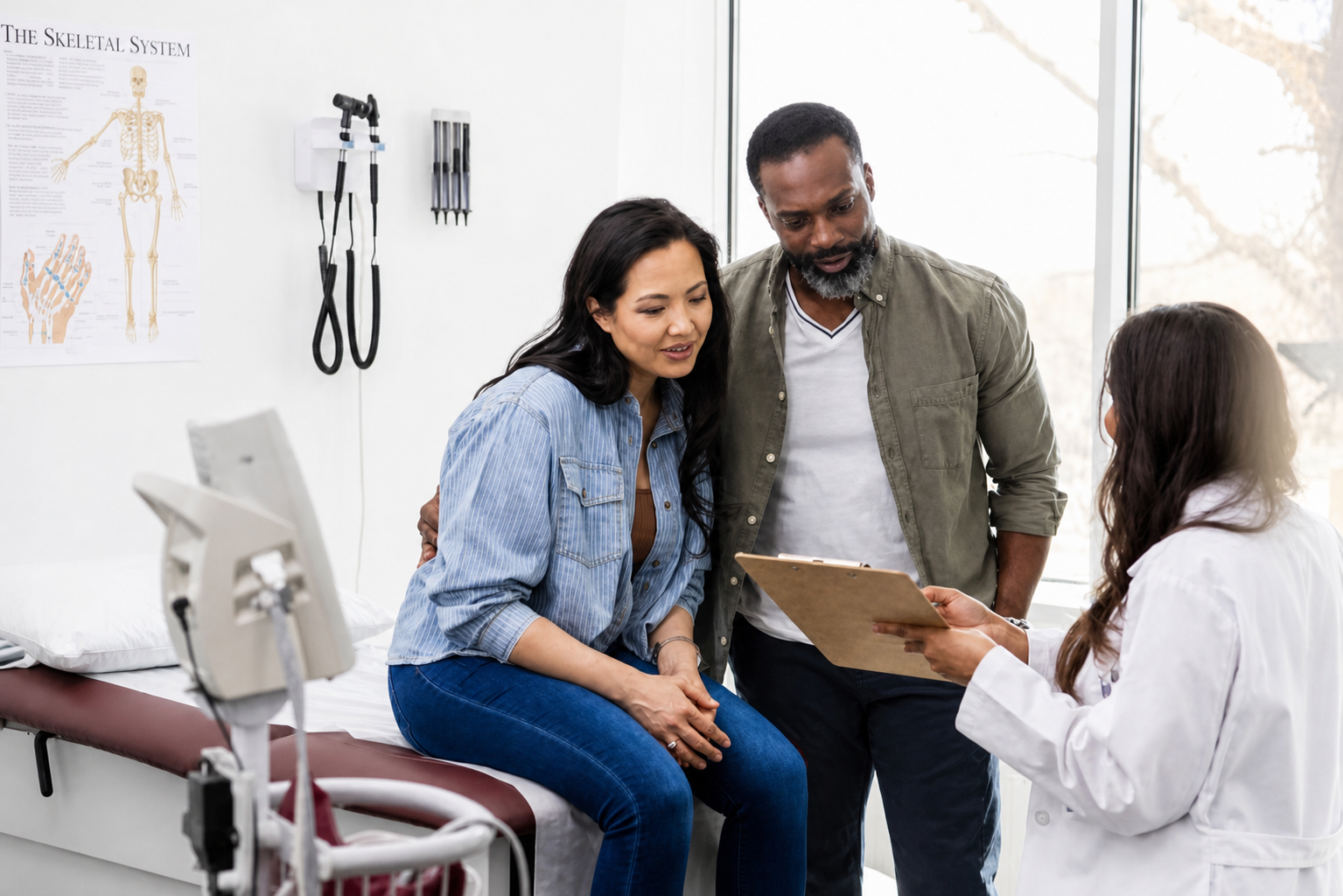 A couple meeting with a physician during their first visit