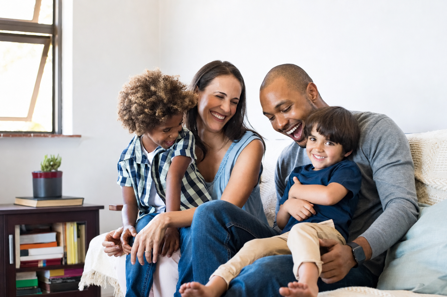 A family spending time together at home
